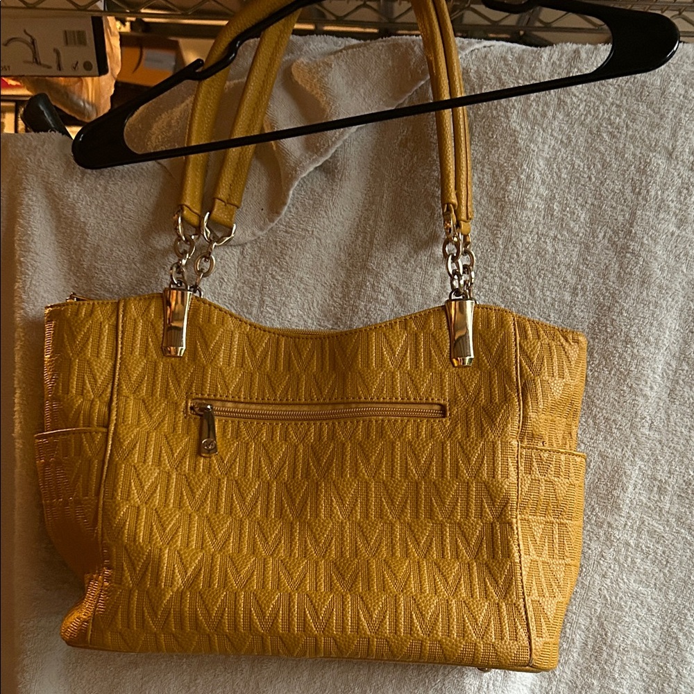 Yellow Textured Tote Bag with Chain-Link Handles